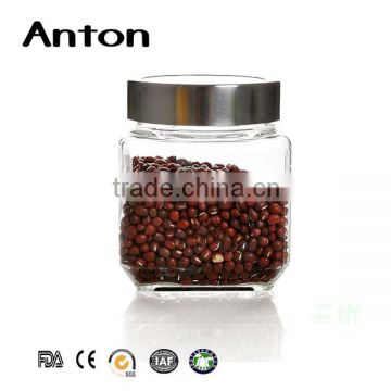 Square glass grain storage jars with metal lid