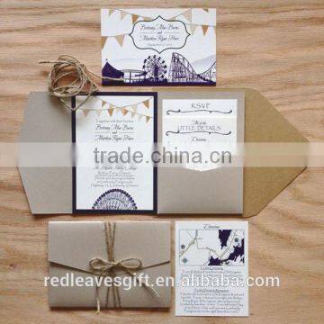 Wedding Stationary pocket fold wedding invitations cards in retail price