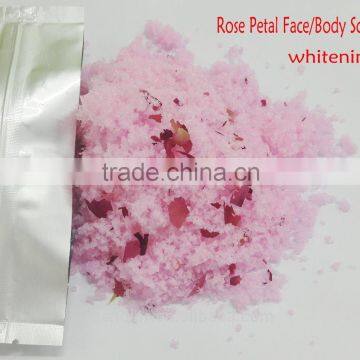 Mendior Natural rose petal face scrub essential oil pink dry body scrub , SPA,OEM custom brand,200g