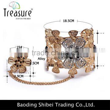 Luxury Fashion Jewellry Golden Alloy Flower Rings and Bangle Fashion Jewelry for Wedding and Party Indian Jewelry photo-6