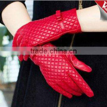 Leather Women Red Warm Driving Gloves