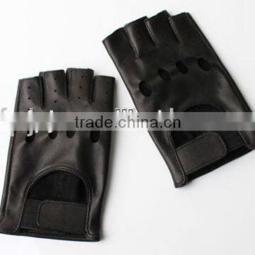 Genuine sheep skin men half finger driving leather gloves