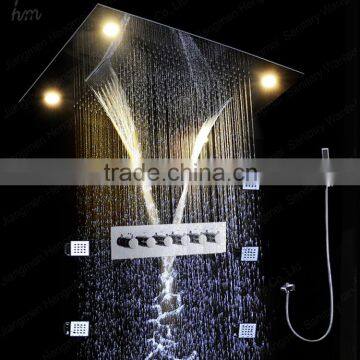 remote control led shower rainbow color change recessed ceiling rain shower with 5 way multifunctional shower diverter