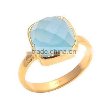 The Gopali Jewellers Aqua Blue Chalcedony Natural Gemstones Ring 925 Sold Sterling Silver Ring Designer Prong Ring