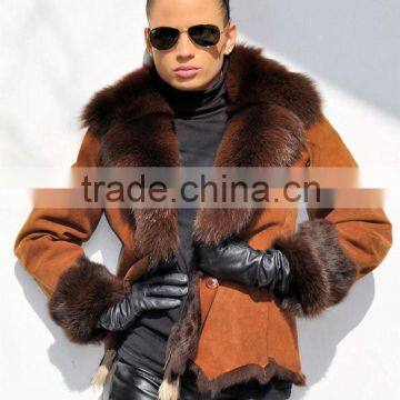 Integrated,Brown,Rabbit Fur Collar,Lamb Skin Jacket Women!!