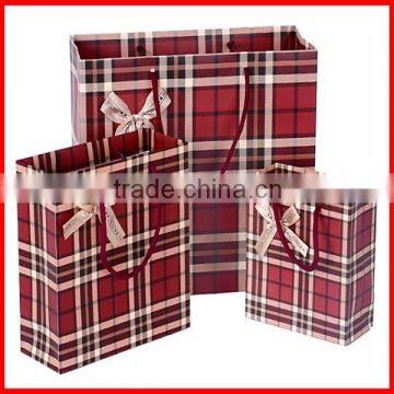 England Style Check Shopping Paper Bags With Rope And Ribbon