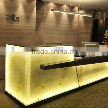 Translucent Backlit Onyx Counter Beauty Salon Curved Reception Desk