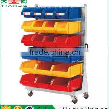 China Popular TJG-KF08 Double Side Bins Cart Trolley Storage Metal Hanging Panel Rack