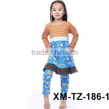 Boutique Girls Halloween Outfits with Pumpkin Wholesale Kids Cotton Orange Chevron Ruffle Pants Clothing Sets