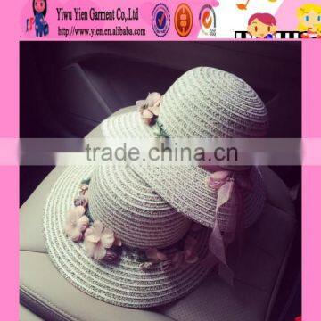 2016 new arrived handmade flower beach sun hats special design hot sale ladies color straw fedora hats