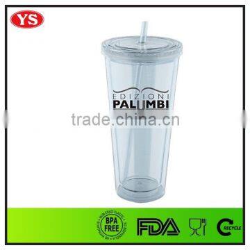 promotional insulated double wall 24 oz plastic tumbler with straw