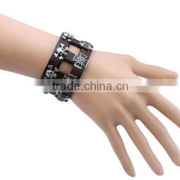 Cool Rock Leather Skull Bracelet Button Adjustable photo-5