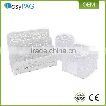 EasyPAG 3 in 1 White Luxury Metal Executive Office Desk Organizer Set