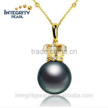 11-12mm crown shaped natural tahitian black pearl pendant, pearl pendant designs gold, black tahitian pearl pendant