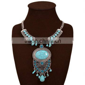 Factory Directly Wholesale New Arrive Bohemian Turquoise Alloy Necklace Chunky Statement Necklace