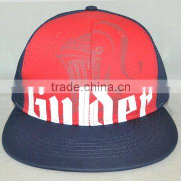 Professional custom 6 panel Flat brim hat red/dark blue 100% cotton, the logo printing, 58 cm size