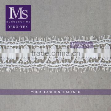 6cm width high quality 100% polyester white color lace trim eyelash lace trim african lace embroidery fabric for wedding dress