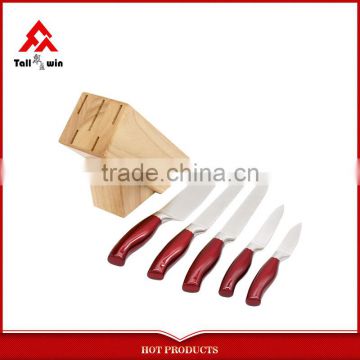 Top quality wooden block 5pcs stainless steel swiss kitchen knife