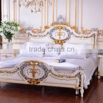 Bisini Luxury King Size Bedroom Set, European Style Latest Antique Fashion Grey and Gold Bedroom Set photo-3