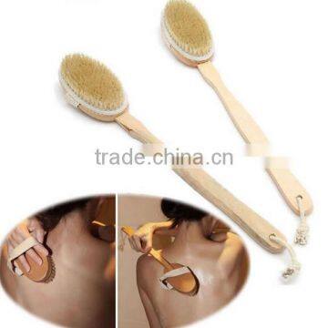 Cy298 Removable Body Brush Natural Boar Bristles Long BeechwoodHandle Bath Shower Brushes Great Back Scrubber Dry Skin Brush photo-3