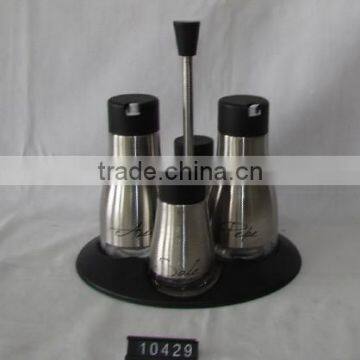 4 pieces metal coated glass glass oil cruet photos with plastic stand