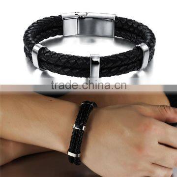 316L Mens Stainless Steel Jewelry Leather Bracelet Wholesale photo-4
