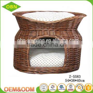 Natural Wicker Woven Crafts Indoor Dog Cat House Basket With Softy Cushion photo-2