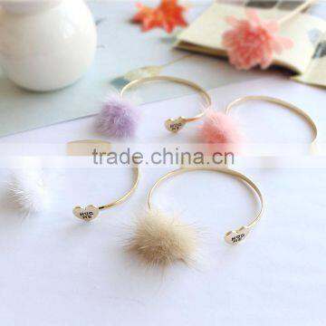 mink fur pompon cuff bangle marten fur pom pom cuff bangle customized hug me heart gold cuff bangle