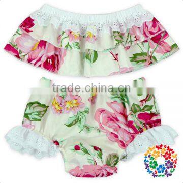 Wholesale Children's Boutique Clothing Lovely Floral Print Baby Clothes Set Hot Summer Girls Ruffle Clothing