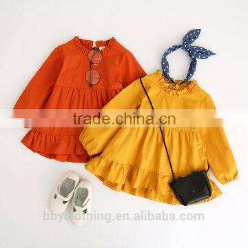 Simple dress designs fashion girls long sleeve ruffle round neck dresses