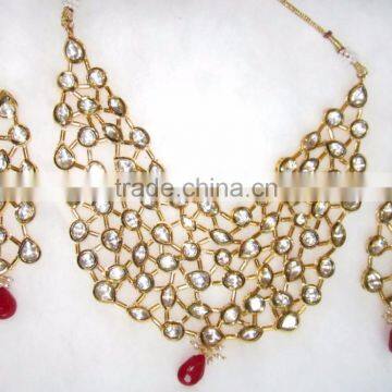 GOLD Kundan meenakari necklace dangler EARRING set