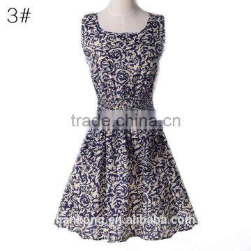 2015 Spring Summer New Korean Style Women Clothing Casual Bohemian Floral Leopard Sleeveless Vest Printed Beach Chiffon Dress photo-4