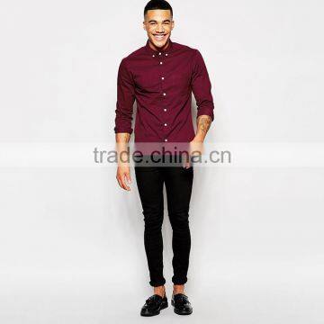 Mens Skinny High-end Shirt In Burgundy Twill Dri Fit Shirt photo-4