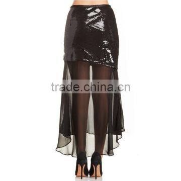 MGOO New Arrival Custom OEM Women Sequin Transparent Sexy Skirts For Women Two Layers Chiffon Long Skirt 15145A221 photo-3