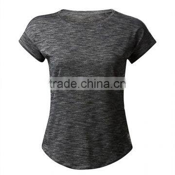 Cheap Wholesale Sports Dry Fit 100% Polyester O Neck T Shirt for Women Heather Grey Curved Hem Short Sleeve T Shirt