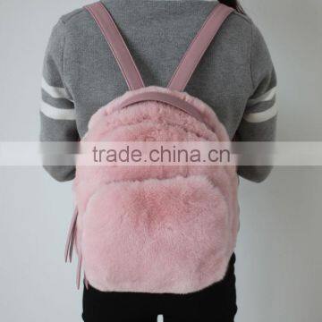 Myfur Baby Pink Girls Real Rabbit Fur Trim Leather Backpack Bag Wholesale