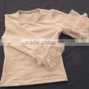 Newest School Girls Design Lace Sleeve Top .5 Layers Ruffle Navy Pants & Coat With Button 3 Pcs Clothing Sets QL-74 photo-2