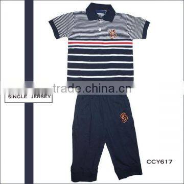 Wholesale summer design knitted strip sweat boys pyjamas suit