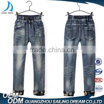 New style fashion breathable denim printed girls embroidery jeans pants