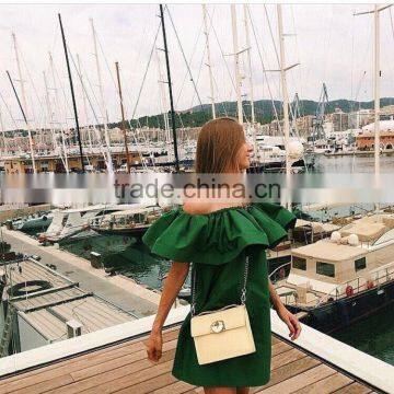 Ladies Fashion Half Shoulder-off Dresses Lady's Short Butterfly Sleeve Dress for Wholesale 2017 photo-3