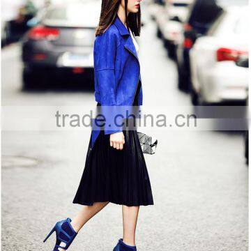 2016 Stylish Designer Blue Fashionoable Lady Leather Coat Woman A Type Short Jackets photo-6