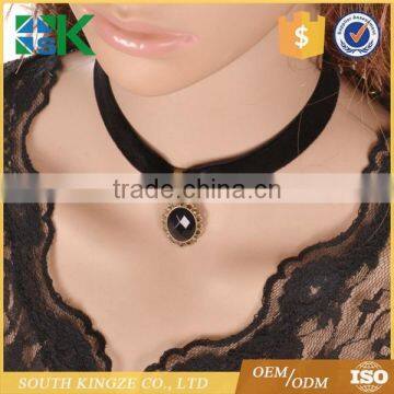 European American Style Geometric Pendant Retro Necklace With Artificial Crystal Black Lace Choker photo-2