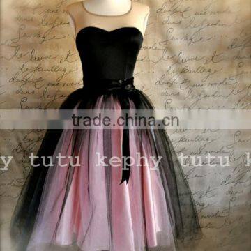 7 Layers Maxi Long Tulle Skirt Celebrity Skirts Girl women Adult Tutu Ball Gowns black with pink puffy tulle wedding skirt