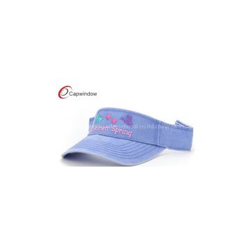 Butterfly Flat Embroidery Tennis Sun Visor With Washed Denim Fabric