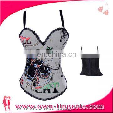 Factory Wholesale sheer Open scary dog Printed Photo Waist Training Sexy Corset