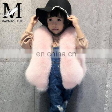 2016 European Winter New Girls Light Blue Cute Plush Real Fox Fur Kids Fur Vest