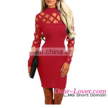 Hot Sexy Club Hollow-out Long Sleeve Mock Neck New Bodycon Dress