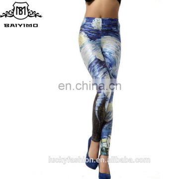 2016 BAIYIMO Hot Sale 3D Digital Van Gogh Starry Night Galaxy Printed Leggings for Women