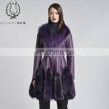 Hot Style Deluxe Purple Silver Fox Fur Collar Merino Sheep Fur Garment Sheepskin And Fur Coat Winter Fur Collar Parka