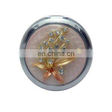 Factory selling Zinc Alloy Fashionable Bejewelled Lady Makeup Metal cosmetic mirror